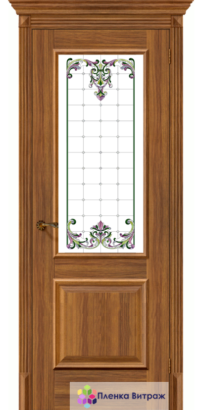 Витражная пленка, витражная пленка самоклеющаяся, пленочный витраж с классическим рисунком в дверь