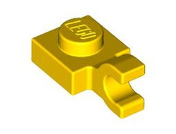 Plate, Modified 1 x 1 with Open O Clip Horizontal Grip, Yellow (61252 / 4540040 / 6347294)