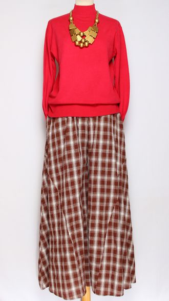 ЮБКА-БРЮКИ "КЛЕТКА" вишневая, бежевая до р.54