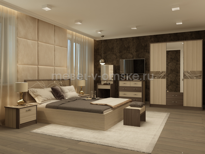 Стол туалетный "Николь" эффектно вписался в гарнитур спальни выполненный в расцветке Ясень Шимо