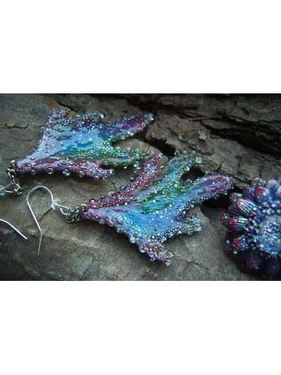 Комплект украшений из серёжек-крылышек и цветочка-кольца "Галлициниум, фея Рассветного Сада"