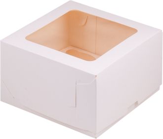 Коробка на 4 капкейка с квадратным окном (белая), 160*160*100мм