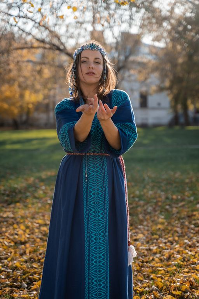 Платье "Синий рассвет" ручное ткачество