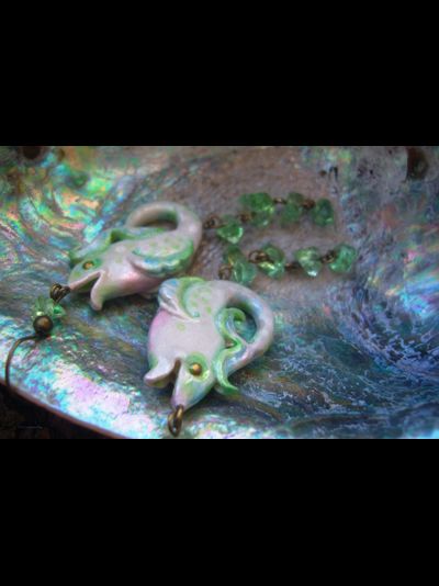 "Рыбки Хрустальной Лагуны", серьги в стиле фарфоровых украшений