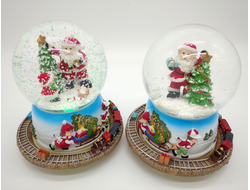 Снежный шар музыкальный с движущимся поездом 16*14*14см, D-10см, (Два вида)