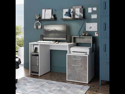 Стол компьютерный Лайф NEW Белый/бетон, Ш1384хВ904хГ538