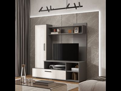 Гостиная Евро 2 (лдсп) (Графит/дуб крафт белый) , Ш1500хВ1520хГ440 мм