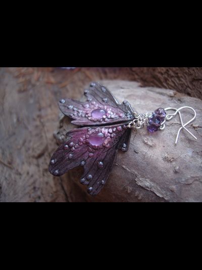 Волшебные серьги с аметистом "Крылышки Причудливой Феи"