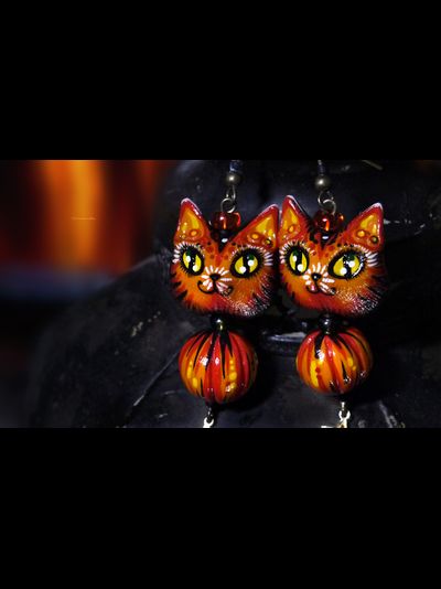 "Хранители рощи Первоосени", серьги с лисичками, тыквами и звёздами