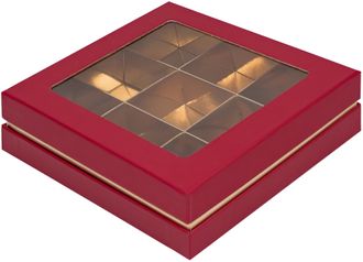 Коробка для 9 конфет ПРЕМИУМ с/о (красная мат./золото), 160*160*45мм