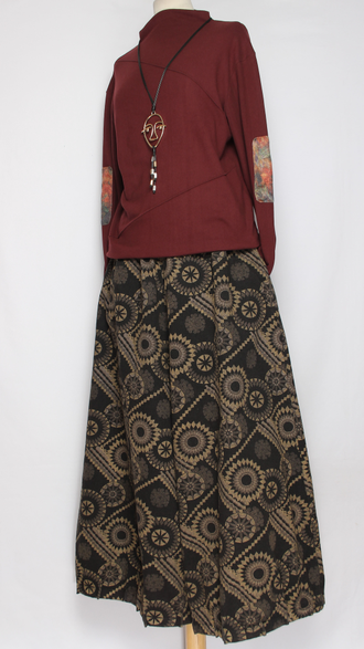 ЮБКА-БРЮКИ джинс-гобелен "ЗАЩИПЫ ОРНАМЕНТ" черная р.46-54