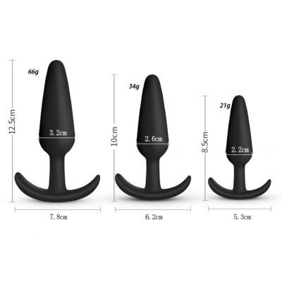 Набор анальных пробок конус, 3 штуки, Soft силикон, S-M-L, черный
