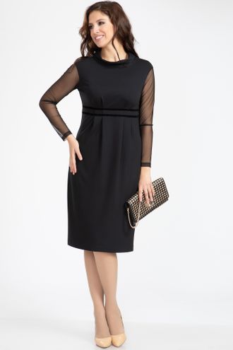 Платье с рукавами из сетки ПЛ 5248 -черный