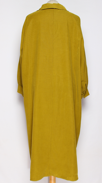 Платье-рубашка "Вельвет пышный рукав "  горчица, бежевое до р.54