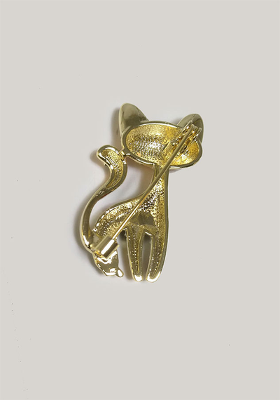 (АРТИКУЛ: 10018/71) БРОШКА ЖЕНСКАЯ "КОШКА", СРЕДНЕГО РАЗМЕРА, ЗОЛОТИСТЫЙ МЕТАЛЛ , ЭМАЛЬ