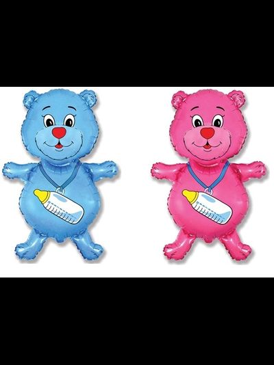 Шар (14''/36 см) Мини-фигура, Медвежонок-девочка, Розовый, 30 руб шт