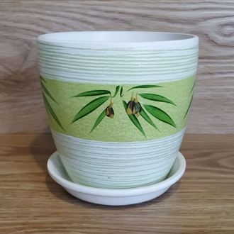 Цветочный горшок из керамики "Монстера" 21 см (5.4 л) белый с зеленым