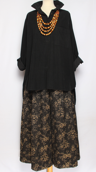 Рубашка Бохо "Вельвет асимметрия" черная