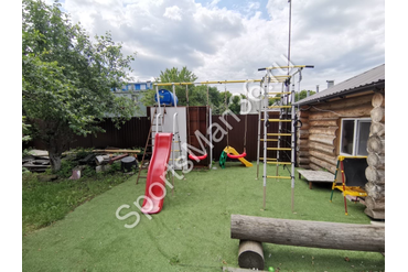 ДЕТСКИЙ СПОРТИВНЫЙ КОМПЛЕКС ДЛЯ ДАЧИ ROMANA БОГАТЫРЬ ПЛЮС - 2 NEW + КАЧЕЛИ ПЛАСТИКОВЫЕ ROMANA 2 шт.