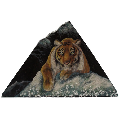 Спил змеевика с каменной росписью, разные изображения