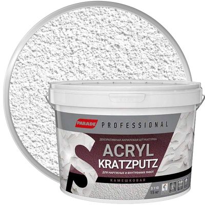 Штукатурка декоративная акриловая PARADE Professional ACRYL KRATZPUTZ S110 Белая база А Камешковая 1,5 мм 15 кг