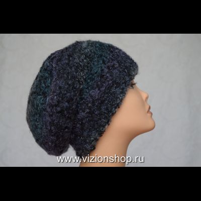 Модный вязаный берет для женщин зима 2020 Vizio Италия 6480 черно - синий