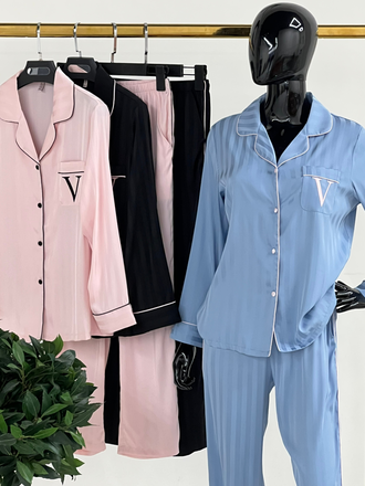 Пижама в полоску Виктория Сикрет черная