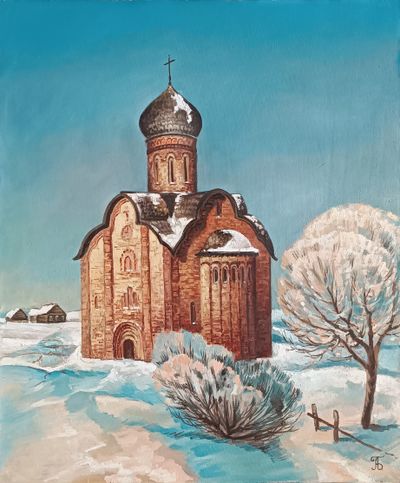 &quot;Церковь Петра и Павла в Кожевниках. Новгород&quot; холст масло 1990-е годы
