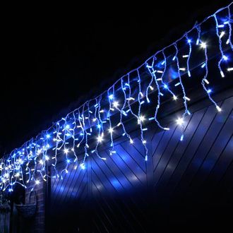 Гирлянда "Бахрома" 208 светодиодов, 4х0.8 м, 40 нитей, белый провод, уличная, мерцающая, синий/белый холодный