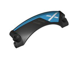 Technic, Panel Car Mudguard Arched #42 9 x 2 x 3 Rounded Top with Dark Silver Air Vents and White X on Dark Azure Background Pattern Model Right Side, Black (2459pb002R 6452242)