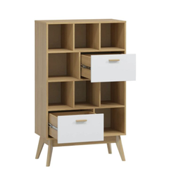 Калгари гостиная Стеллаж 802х400х1350 Дуб натуральный светлый / Белый матовый