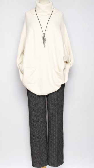 Свитер кимоно "КАРМАНЫ" серый, молочный, морская волна р.46-56