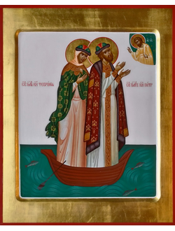 Петр и Феврония Муромские, Святые Чудотворцы. Рукописная икона. 22х28см.