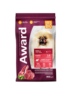 AWARD (Авард) сухой корм для щенков мелких пород, Ягненок, Индейка, 800 г