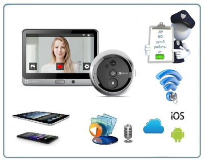 EZVIZ CS-DP1-A0-4A1WPFBSR/SilverMetallic  - Автономный надверный комплект вызывная панель видеодомофона и монитор 4,3" с DVR, HD