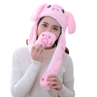 Шапка с двигающимися ушами светящаяся розовый Зайка