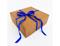 3 штуки - Подарочная коробка GILEV 37x37x14 см с наполнителем и синей лентой