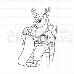 штамп олень в костюме Санты