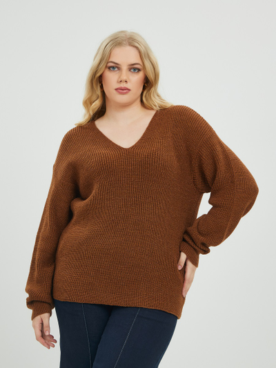 Джемпер вязанный с V-образным вырезом (карамель)