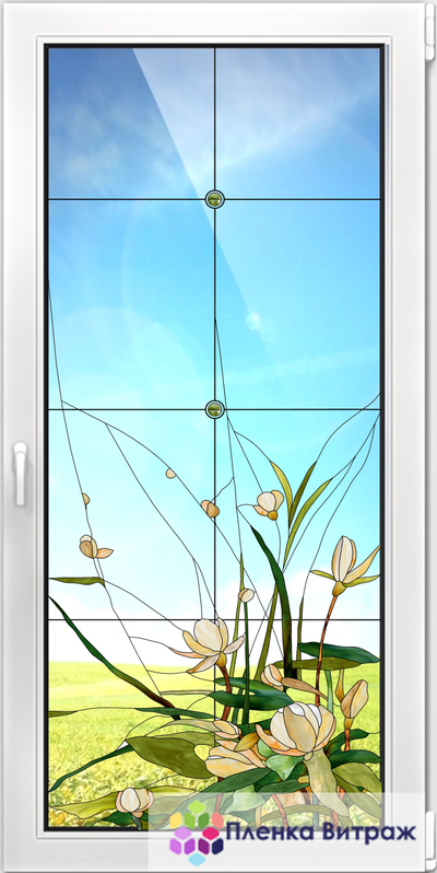 Витражная пленка, витражная пленка самоклеющаяся под заказ,пленочный витраж с цветочным рисунком