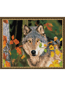 Алмазная мозаика 40х50, круглые стразы CK 632 Волк в осеннем лесу