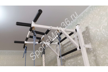 ШВЕДСКАЯ СТЕНКА РЕКОРД X1 (С ОПОРОЙ НА ПОЛ) + Турник Рукоход, цвет металла белый