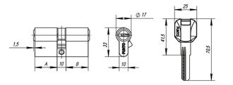 Цилиндровый Punto (Пунто) механизм Z400/60 mm (25+10+25) CP хром 5 кл.
