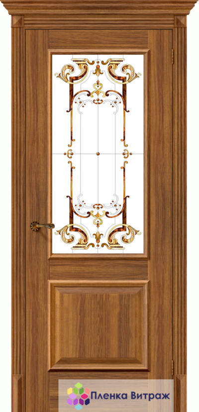 Витражная пленка, витражная пленка самоклеющаяся, пленочный витраж с классическим рисунком в дверь