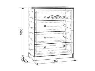 Модульная спальня "ДианаГолд" комод Размер: ш=802 мм, г=487 мм, в=1000 мм