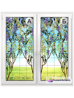 Витражная пленка, витражная пленка самоклеющаяся под заказ,пленочный витраж флора глициния
