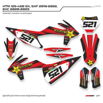 Наклейки на мотоцикл KTM 125-450 SX, SXF 2019-2022, EXC 2020-2023/GR8 ROCKSTAR #4208