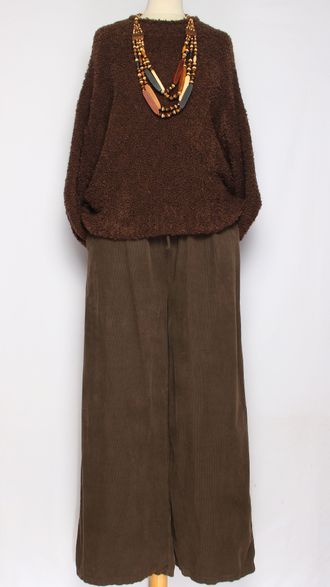 Брюки вельветовые "Трубы шнурок в поясе" шоколад до 54