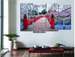 Модульная картина "Цветущий мостик. Сакура"
