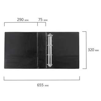 Папка на 4 кольцах с передним прозрачным карманом BRAUBERG, картон/ПВХ, 75 мм, черная, до 500 листов, 228398